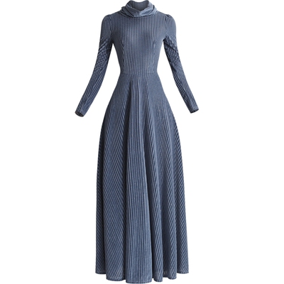 复古千金长裙金丝绒蓝色连衣裙