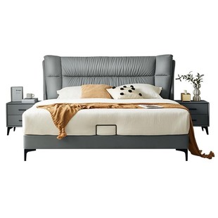 双虎轻奢真皮床简约现代主卧大床高端大气实木双人头层牛皮23653Z