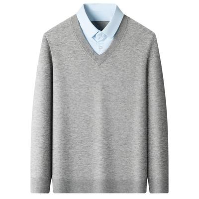 2024新款男士衬衫V领针织假两件