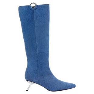 周也同款|both2024秋冬复古牛仔布细高跟尖头长筒齐膝靴子女