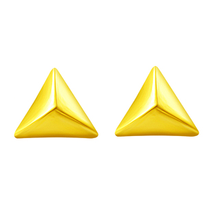 纯金黄金耳钉999足金迷你耳环新款几何三角形养耳棒金子耳饰女