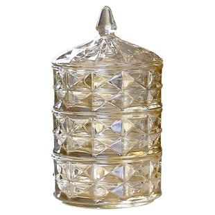欧式轻奢水晶玻璃糖果罐子三层干果盒精致糖缸零食收纳透明储物罐