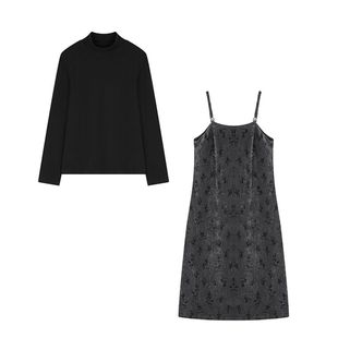 XWI欣未优雅新中式打底衫吊带连衣裙套装女2025年冬季穿搭一整套