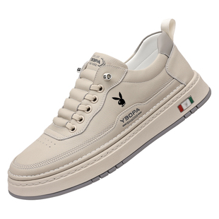 花花公子男鞋板鞋真皮防滑小白鞋男款休闲鞋子轻便厚底百搭运动鞋