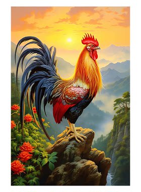 公鸡护宅大公鸡挂画风水专用