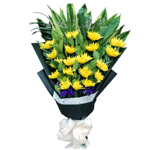 天津鲜花同城速递清明节祭祖扫墓黄白菊花花篮扫墓花束手捧鲜花店