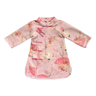 儿童旗袍春季款长袖改良汉服女孩中国风中长款连衣裙女童可爱唐装