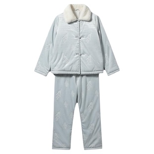 冬天女士三层夹棉睡衣女冬季加厚2025新款冬新中式女款家居服套装