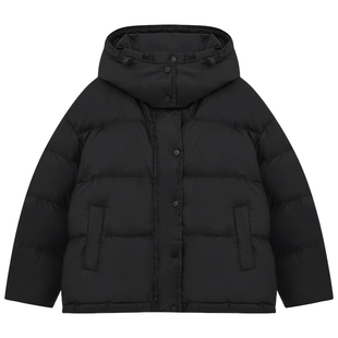 Basic House/百家好连帽撞色羽绒服韩版加厚短款白鸭绒外套冬保暖