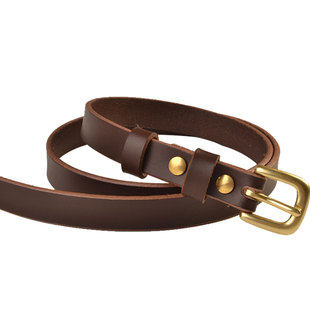 头层牛皮黑色细皮带女复古黄铜针扣细腰带植鞣革真皮裤带时尚百搭