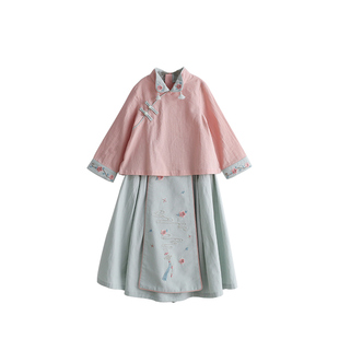 儿童汉服春秋女童宝宝棉麻小衫马面裙复古民国风套装唐中国风童装