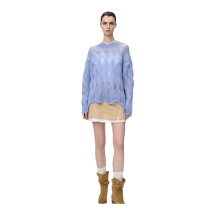 【赵今麦同款】Fabrique 婴儿蓝马海毛镂空破洞针织绞花毛衣女