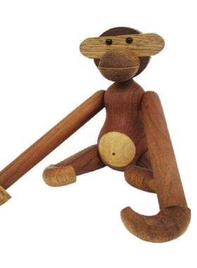 丹麦实木小猴子北欧木偶摆件