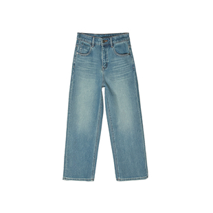 镇店之宝！~高腰加绒法棍牛仔裤女秋冬新款百搭宽松直筒九分裤子