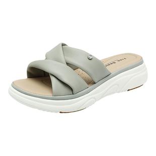 自由姿色沙滩羊皮休闲拖鞋夏季新款一脚蹬交叉带女款凉拖鞋