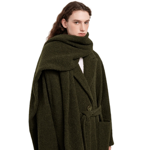 Fabrique 羊毛混纺可拆卸围巾大衣年冬季女士中长款大衣外套