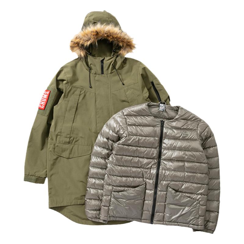 CHUMS洽洽鸟户外休闲羽绒服三合一可拆卸风衣男女款CH04-1176