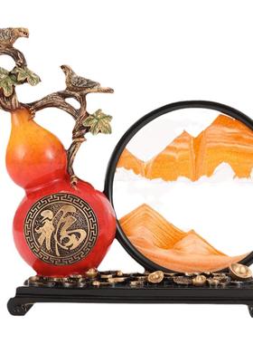 新中式葫芦流沙画沙漏轻奢高档办公室招财客厅桌面电视柜装饰摆件