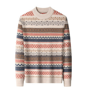 鄂尔多斯市产100%山羊绒男士半高领加厚拼色毛衣中老年羊毛衫大码