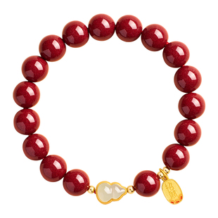 庆祥泰原矿朱砂手串正品官方旗舰店女款天然和田玉手链送老婆礼物