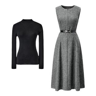颜域气质纯羊毛毛衣连衣裙套装女士两件套2025新款冬装穿搭一整套
