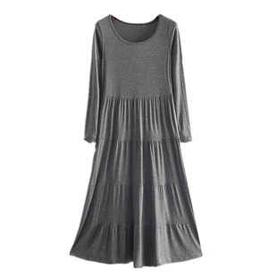 韩版春秋莫代尔圆领长袖连衣裙女夏大码宽松打底裙背心长裙蛋糕裙