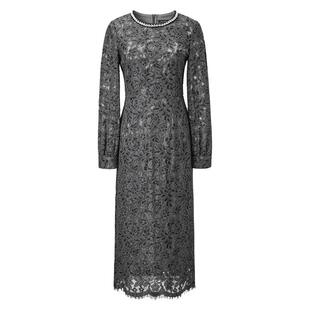 颜域蕾丝优雅气质连衣裙女2026新款春季通勤收腰显瘦长袖圆领裙子