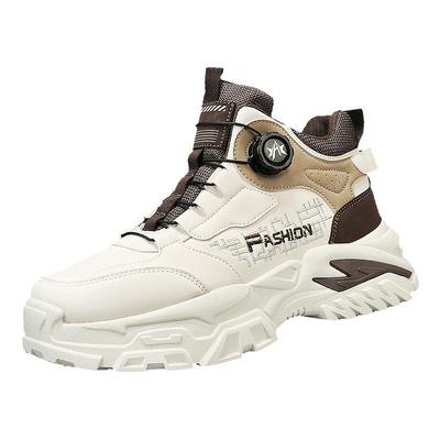 高帮男鞋秋冬季运动旋转纽扣厚底板鞋运动休闲工作工装劳保马丁靴