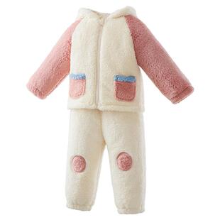 贝肽斯儿童家居服套装宝宝睡衣加绒夹棉加厚保暖居家衣服秋冬外套