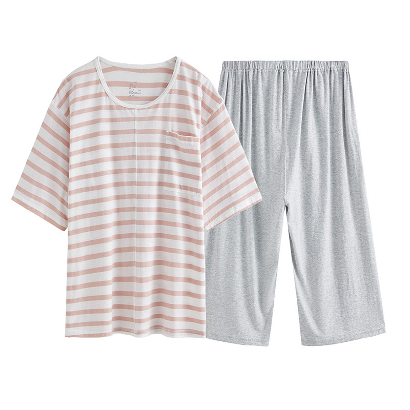 棉纱睡衣女夏短袖七分裤裤家居服