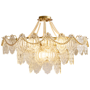 飞朵 轻奢法式水晶吊灯奶油风客厅灯现代简约复古网红珍珠卧室灯