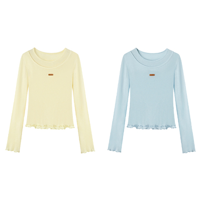 Uena假两件莱赛尔绵羊毛长袖T恤