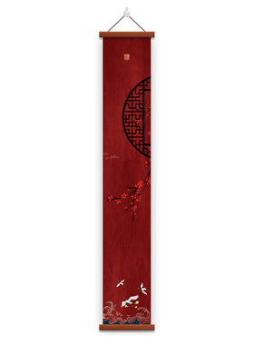 新中式竖条屏挂画入户玄关装饰画长条中国风国潮茶室背景墙装饰画