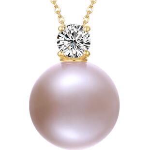 京润珍珠 丽美S925银镶淡水有核珍珠吊坠11-12mm圆形粉紫色白色D