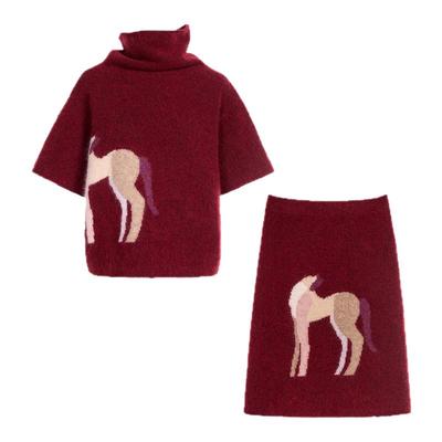 Cello Sonata 2026春夏新款马年限定针织短袖堆领毛衣半裙套装女