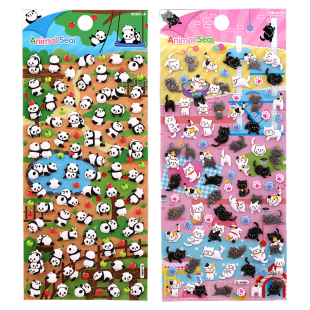 可爱萌趣动物立体卡通贴纸sticker熊猫咪兔子幼儿园儿童装饰贴纸