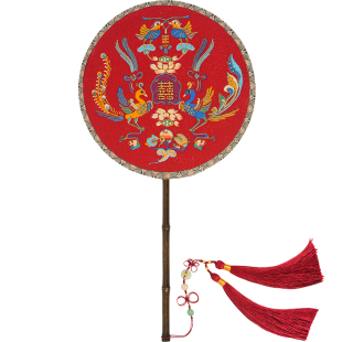 王的手创 喜扇双面刺绣手工DIY材料包古风汉服结婚新娘团扇绣字