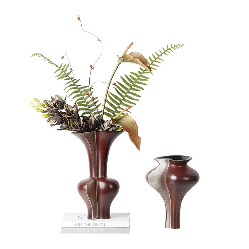中古风艺术红色陶瓷花瓶插花样板房客厅摆台餐桌仿真花器花艺摆件
