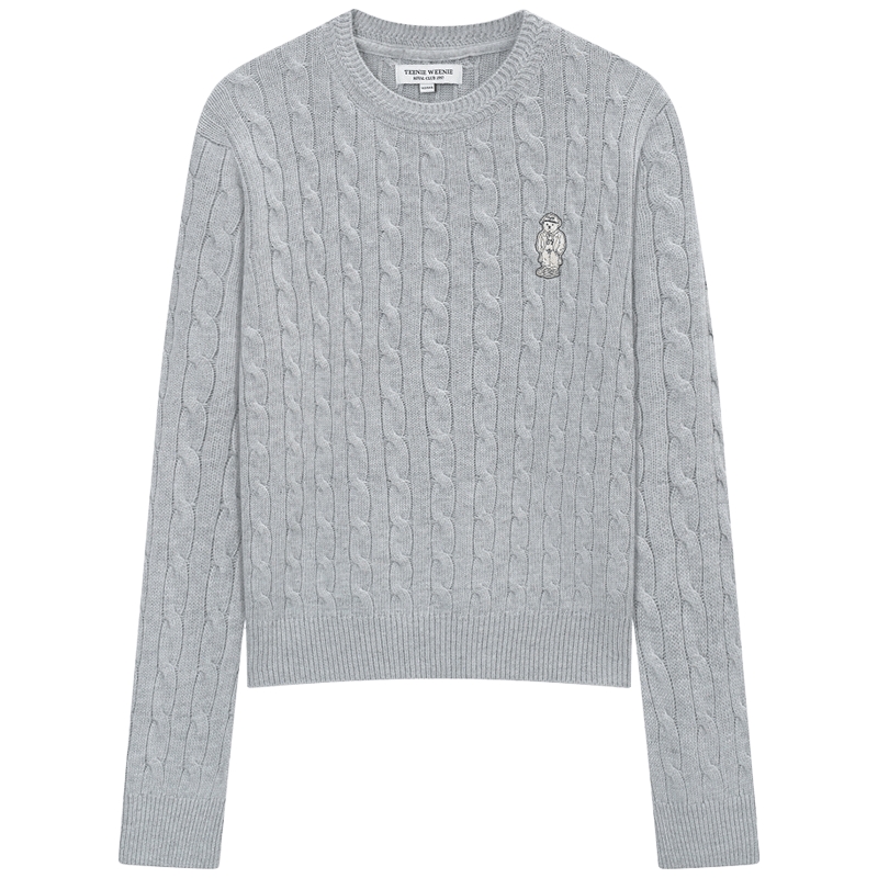 TeenieWeenie小熊女装毛衣2025冬季新款绞花针织时髦舒适圆领毛衣