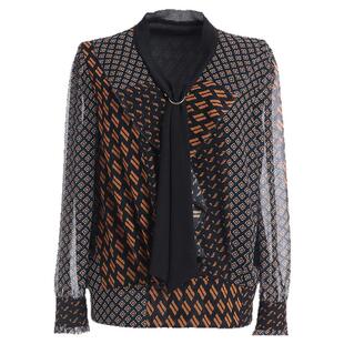 乔万尼时尚商场新款衬衣几何图案长袖女士衬衫领结设计感EN3C387