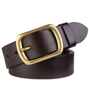 【纯铜扣】纯牛皮针扣腰带男士真皮日字扣皮带无夹层打眼休闲裤带