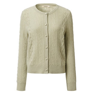 【金陵家宴】VGRASS手钩纽扣100%羊绒针织开衫新款圆领毛衣女