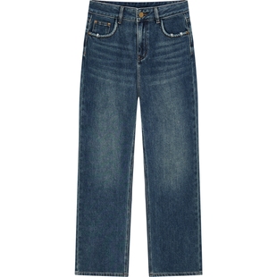 爱居兔经典时尚牛仔裤女冬季新款宽松舒适阔腿裤