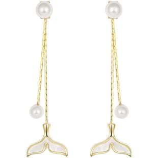 ZEGL真柳珍珠流苏耳环耳饰女秋冬圆脸轻奢高级感新款鱼尾耳饰耳坠