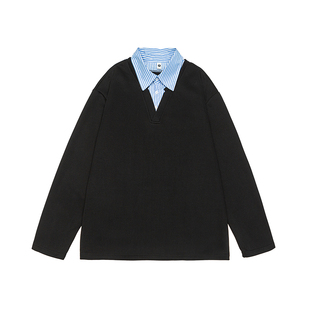 GOGOSOON假两件衬衫领卫衣男2026春秋新款撞色翻领少年感套头休闲