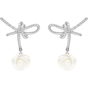 HEFANG何方珠宝白玫瑰丝带轻奢耳钉耳环优雅高级饰品新年礼物