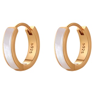 925纯银白贝母耳扣耳环女18K金色耳钉轻奢高级感素圈圈耳圈耳饰