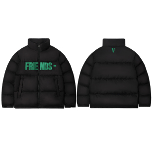VLONE Friends刺绣字母 无帽立领宽松 冬季羽绒服 男女同款 黑绿