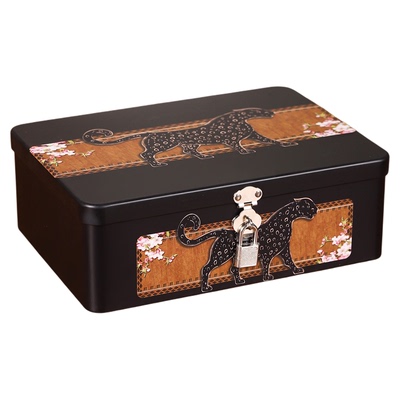 中古风马口铁带锁长方形收纳盒