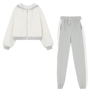 zklin旗舰店高级感羊羔毛加厚加绒卫衣休闲运动服两件套装女装秋
